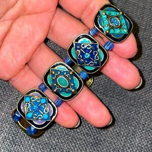 Pretty Turquoise and Blue Jeweled Pave Statement Chunky Beaded Stretch Bracelet